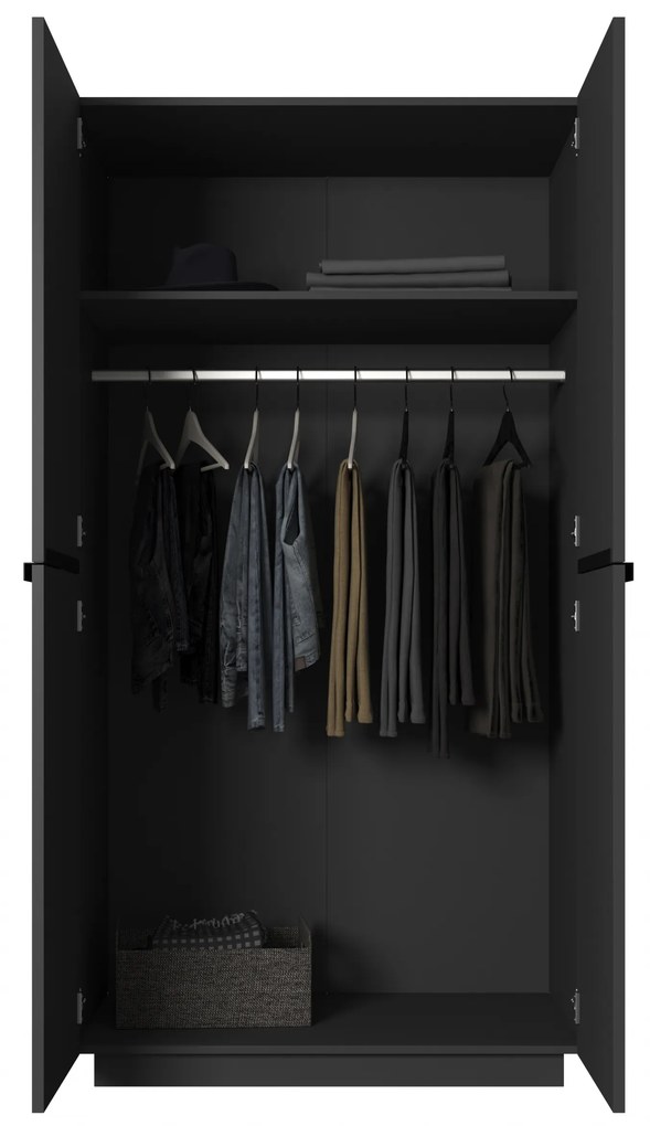 Dulap Nicole dormitor 100 cm - negru mat / mânere negre