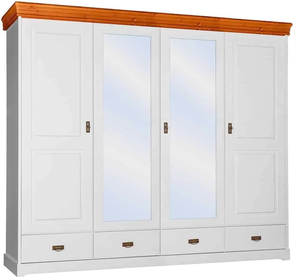 Dulap lemn masiv alb-natur Florence, 253 × 62 × 218 cm