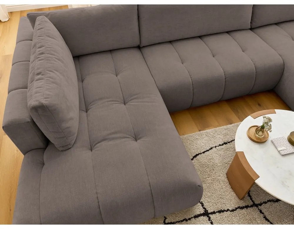 Colțar taupe extensibil/cu spațiu de depozitare (cu colț pe partea stângă/în formă de "U") Fuji – Bobochic Paris