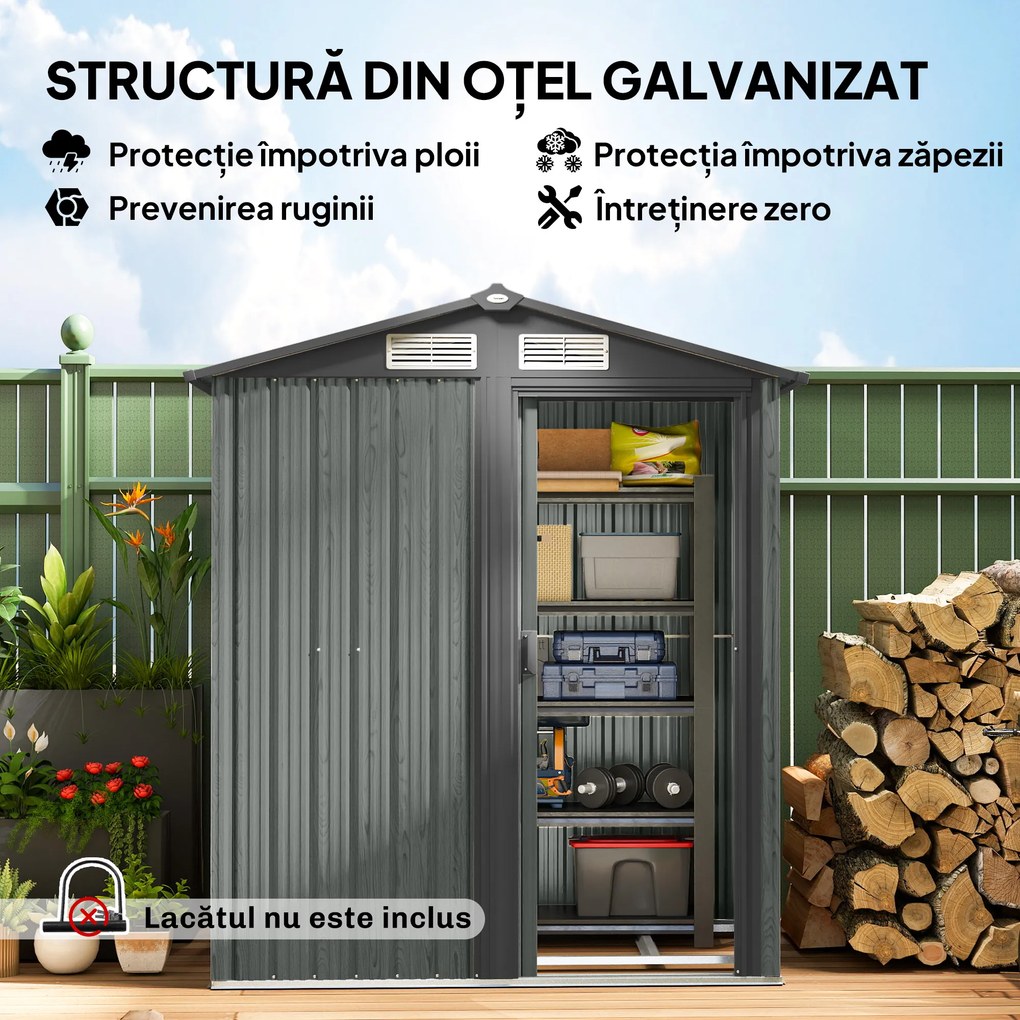 Outsunny Căsuță de Grădină cu Acoperiș Înclinat, 152x132x188 cm, Verde | Aosom Romania