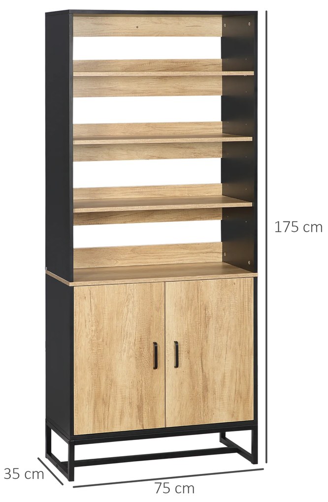 HOMCOM Bufet armoire de cuisine multi-stocare cu dulap și rafturi reglabile din lemn și oțel 75 x 35 x 175 cm | Aosom Romania