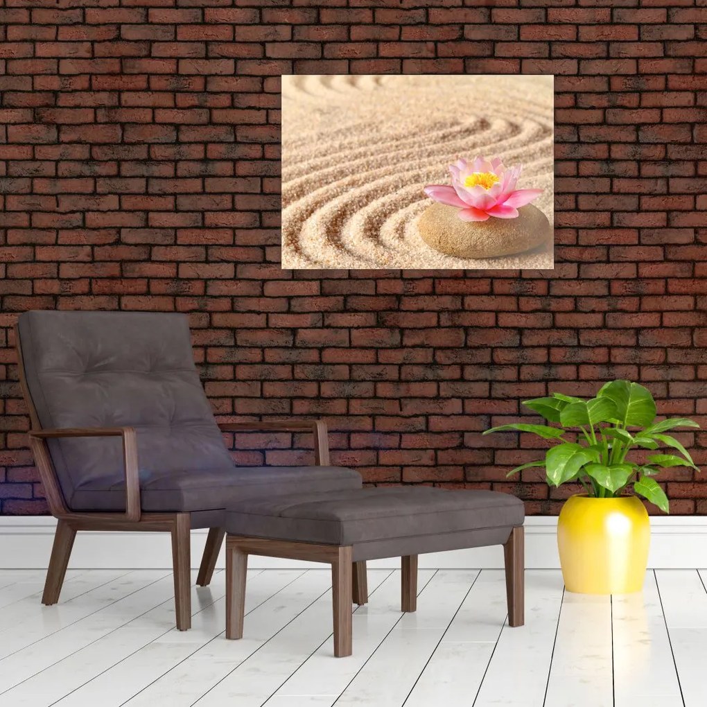Tablou cu piatră și floare pe nisip (70x50 cm)