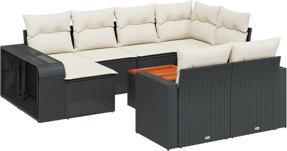 vidaXL Set canapele de grădină cu perne, 11 piese, negru, poliratan