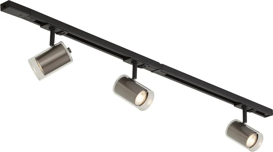 Sistem de iluminat pe șină modern negru cu 3 spoturi gunmetal monofazate - Iconic Lloyd