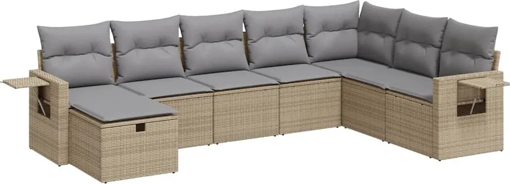 vidaXL Set canapele de grădină, 8 piese, cu perne, bej, poliratan