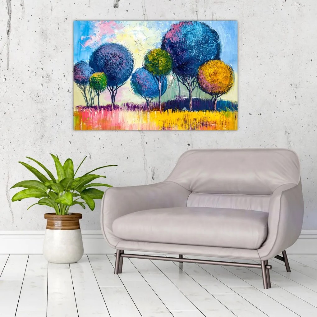 Tablou - Copaci, pictură în ulei (90x60 cm)