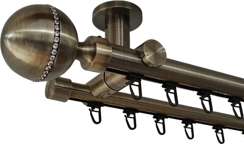Galerie dublă KALISTO CRISTAL DUBLA 25/19 mm aur antic – țeavă profil cu canal, prindere tavan (Alege marime: 360 cm)