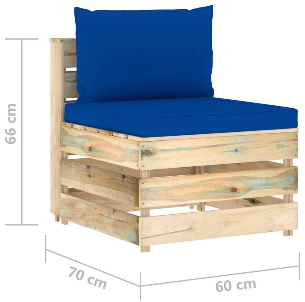 Set mobilier de gradina cu perne, 3 piese, lemn verde tratat Albastru, 3