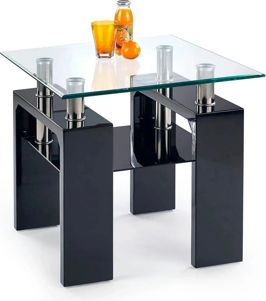 Masuta cafea DIANA H, transparent/negru, 60x60x55 cm