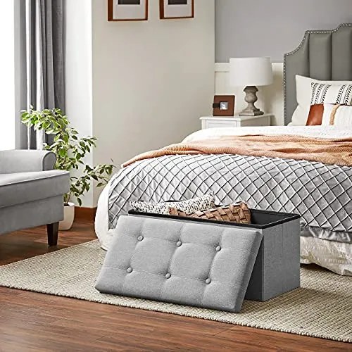 Bancheta polivalenta cu capac, MDF / textil, gri, Songmics