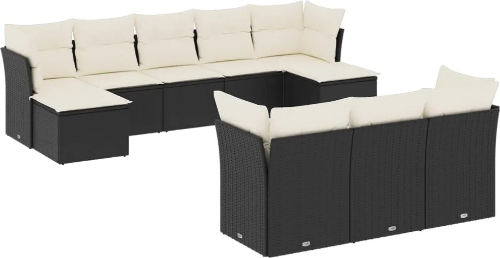 vidaXL Set canapele de grădină cu perne, 10 piese, negru, poliratan