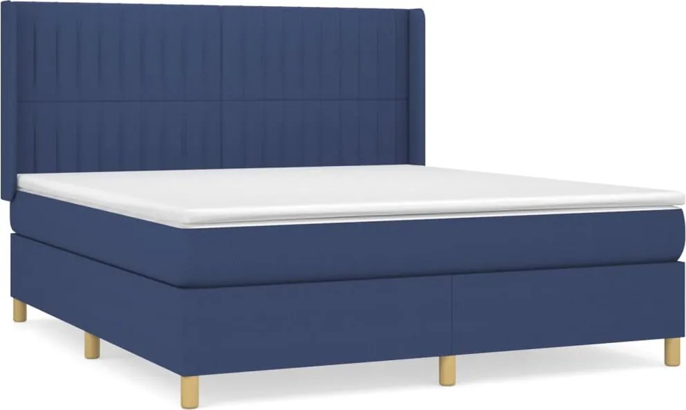 vidaXL Pat box spring cu saltea, albastru, 180x200 cm, material textil