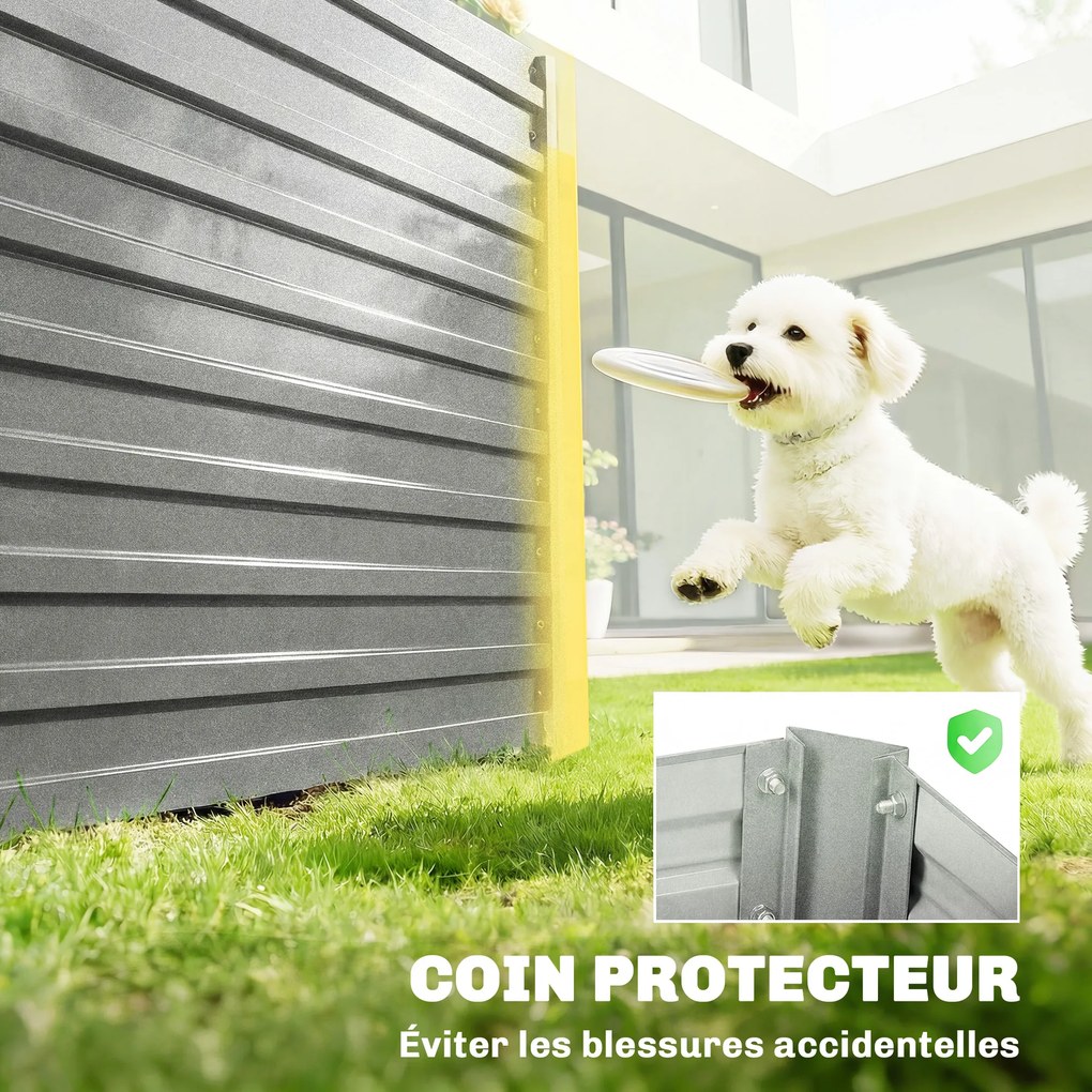 Outsunny Jardineră exterioară, jardineră ridicată galvanizată cu bordură de siguranță și fund deschis 240 x 120 x 60 cm gri argintiu | Aosom Romania