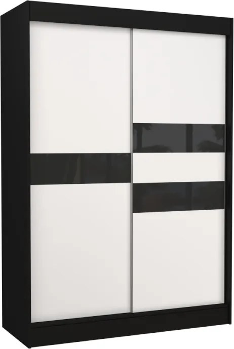 Dulap cu usi glisante 150x215 cm, Batia, ADRK Furniture (Culoare: Negru / Alb / Gri Lacobel)