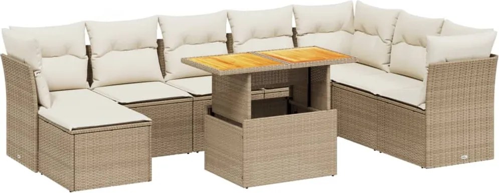 vidaXL Set canapele de grădină, 9 piese, cu perne, bej, poliratan