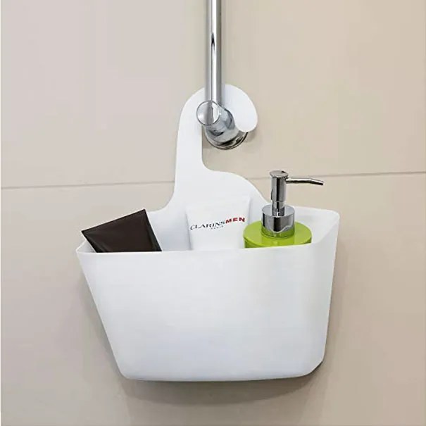 Cos depozitare suspendabil baie, plastic, Alb, 28x12x32 cm