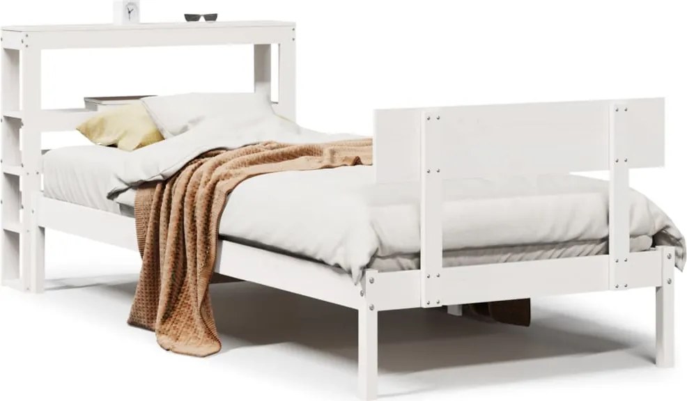 vidaXL Cadru de pat fără saltea, alb, 75x190 cm, lemn masiv de pin