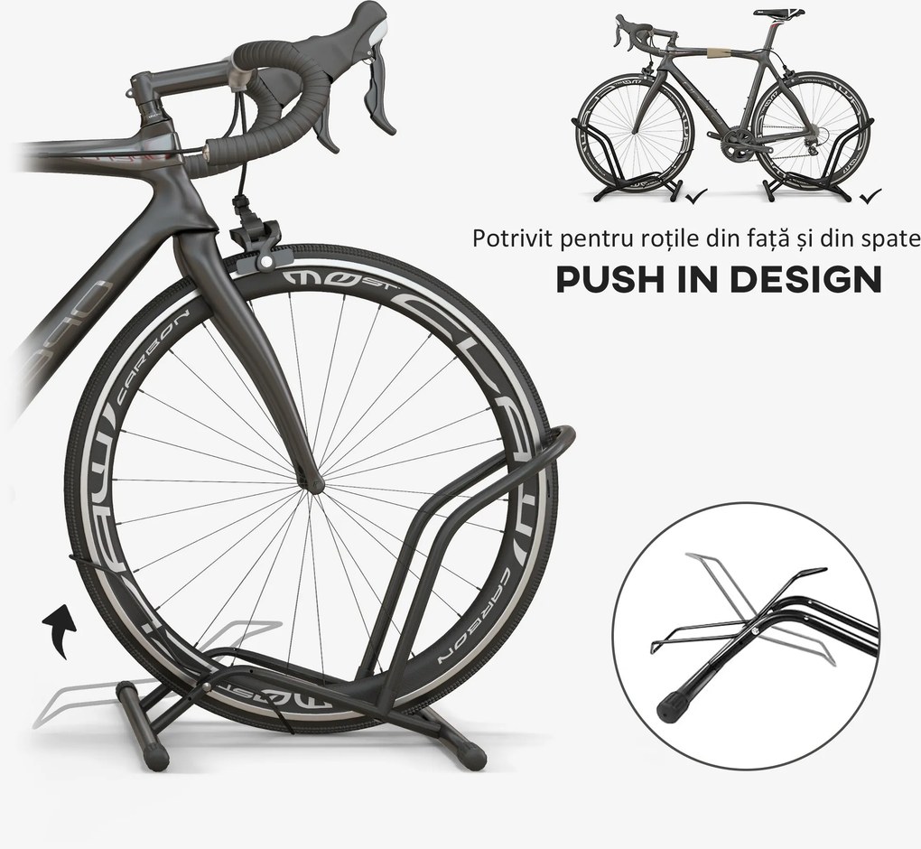 SPORTNOW Cavalet pentru Biciclete pentru Anvelope, Suport de Bicicletă de Podea din Oțel, 59x41x38 cm, Negru | Aosom Romania