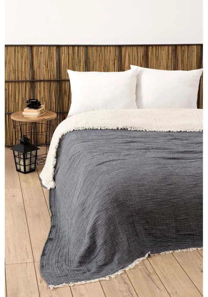 Cuvertură gri închis din muselină pentru pat dublu 230x250 cm – Mijolnir