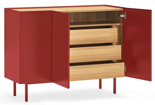 Comodă roșie joasă cu aspect de lemn de stejar 110x85 cm Arista – Teulat