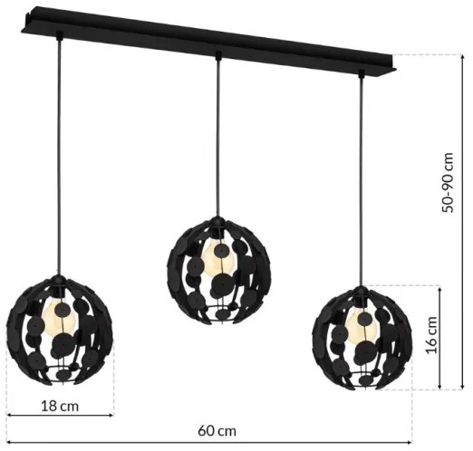 Lustră pe cablu GAIA 3xE27/60W/230V negru/maro