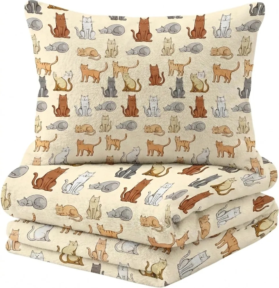 Lenjerie de pat din microfibra crem, COLORED CATS Dimensiune lenjerie de pat: 70 x 90 cm | 140 x 200 cm