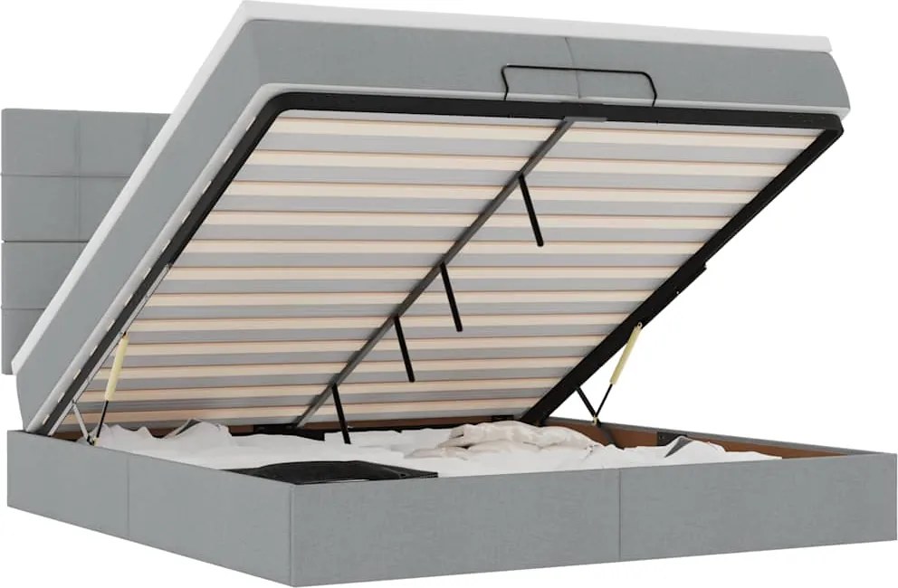 vidaXL Cadru de pat otoman cu saltele țesătură gri deschis 200x200cm