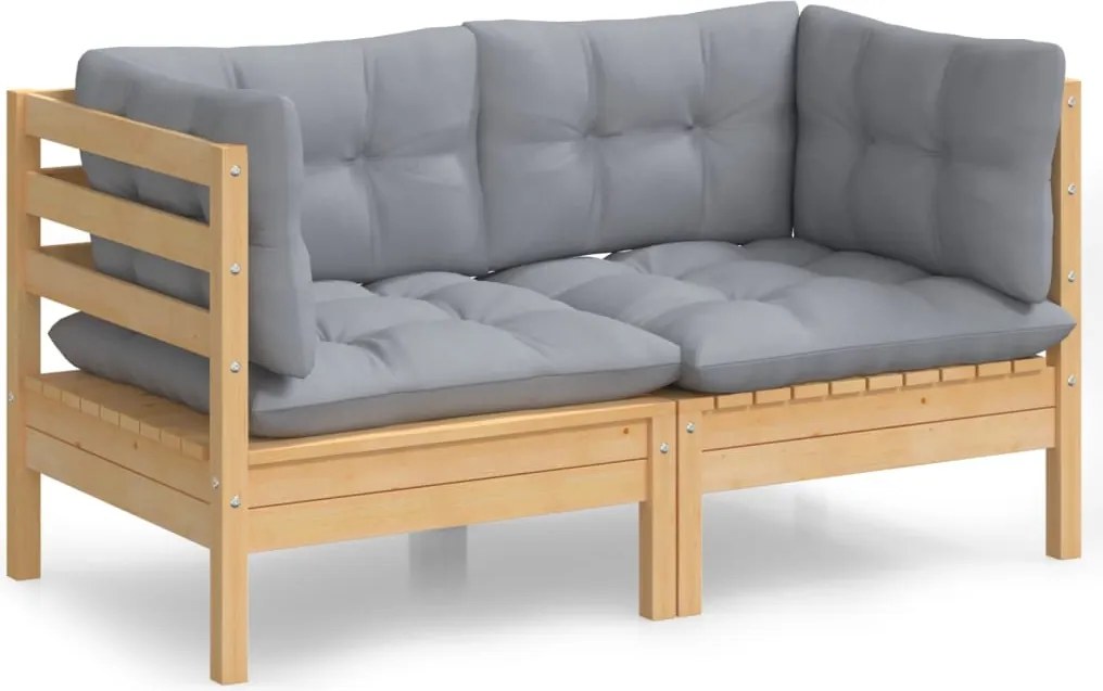 vidaXL Canapea de grădină cu 2 locuri, cu perne gri, lemn masiv pin