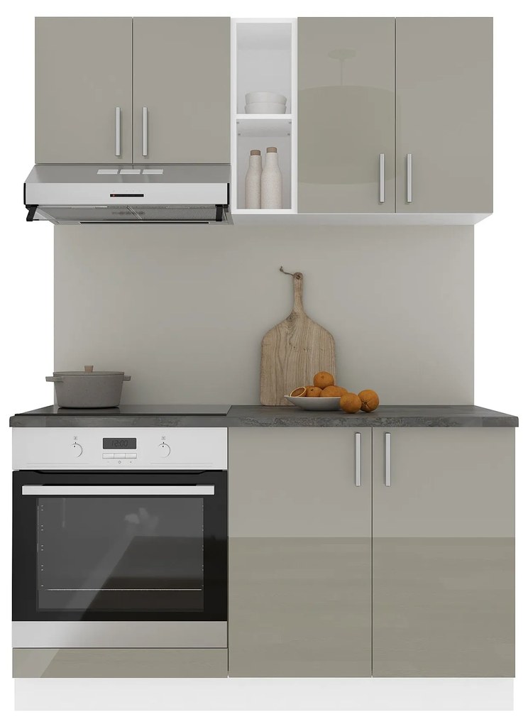 Set Bucatarie Karo V4, Gri Lucios/Alb, MDF, Blat Thermo 28 mm, L 140 cm
