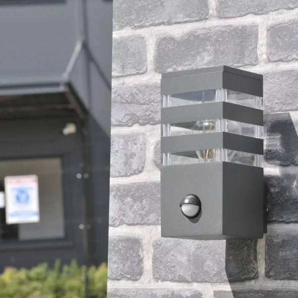 Aplica de perete exterior TEKSAS 1xE27/12W/230V IP44 antracit cu senzor