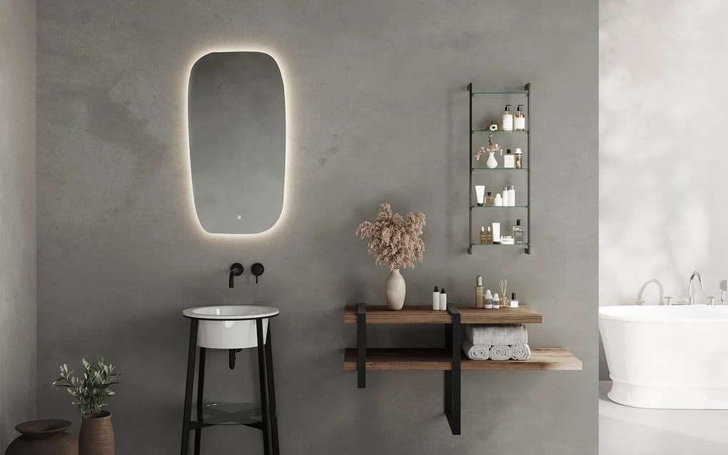 Oglindă lemn masiv cu iluminare LED si acționare touch 54x100cm