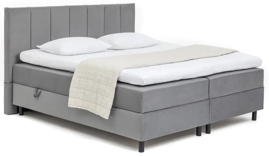Pat boxspring gri cu spațiu de depozitare 160x200 cm Elva Bold Line – Bonami Selection