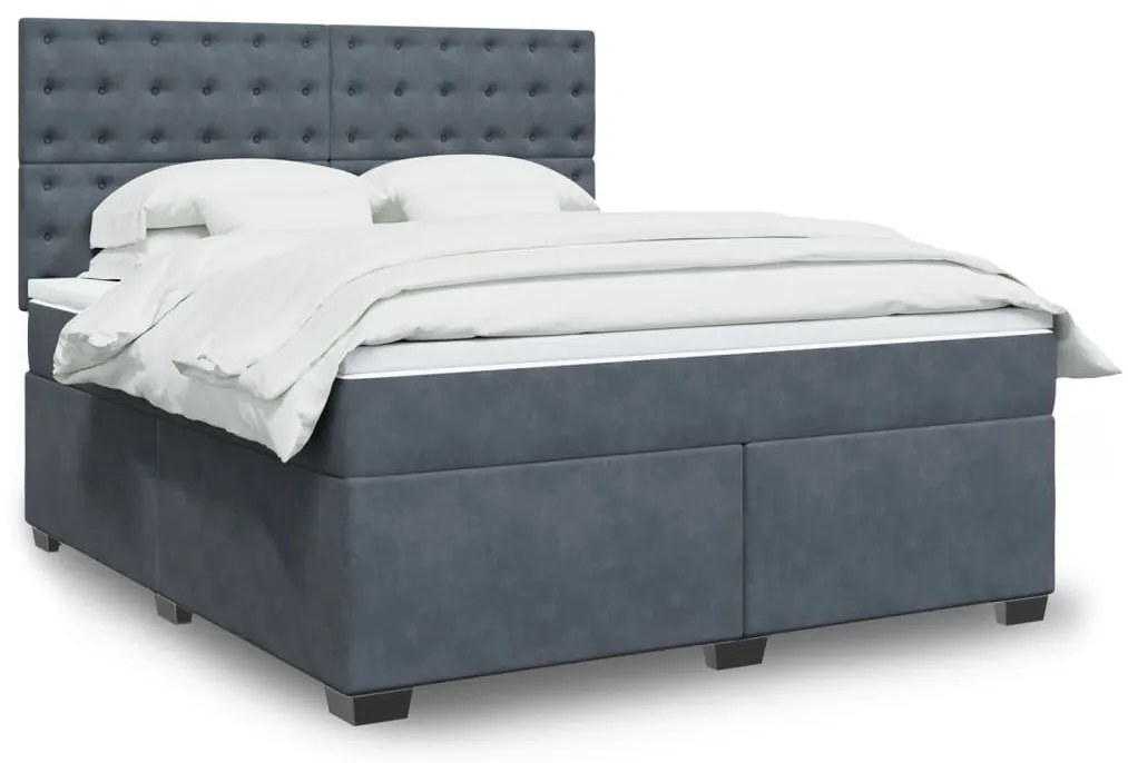 vidaXL Pat box spring cu saltea, gri închis, 180x200 cm, catifea