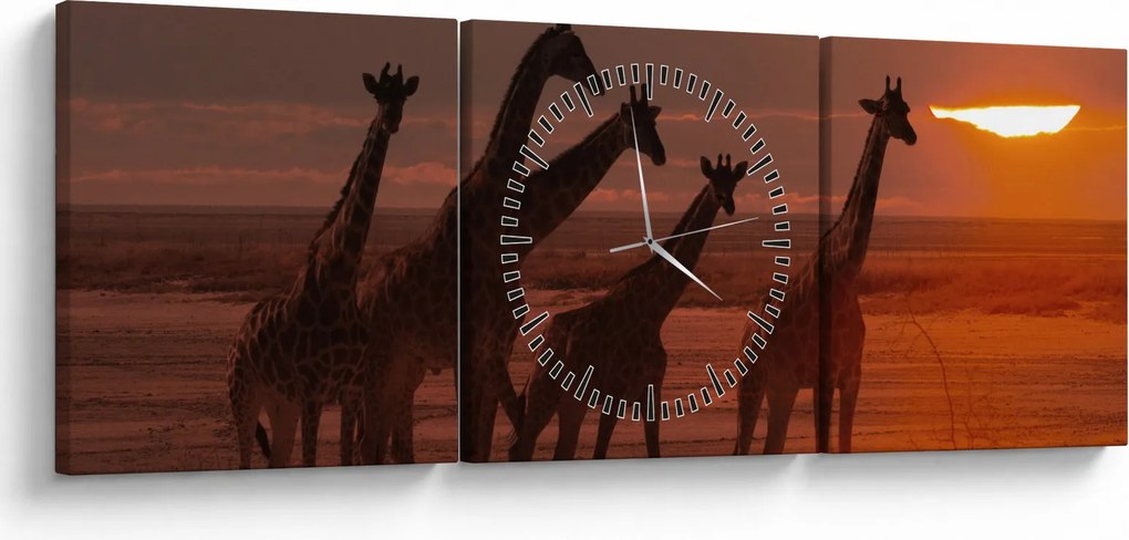 Tablou - Girafe în savana africană (cu ceas) (90x30 cm)