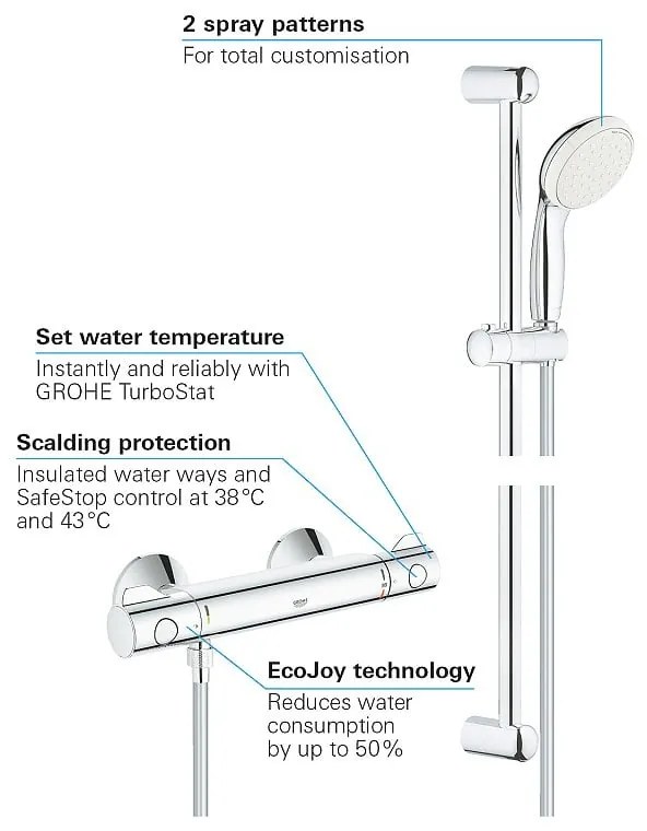 Baterie cabina dus cu termostat Grohe Grohtherm 800 ,set dus bara inclus-34565002