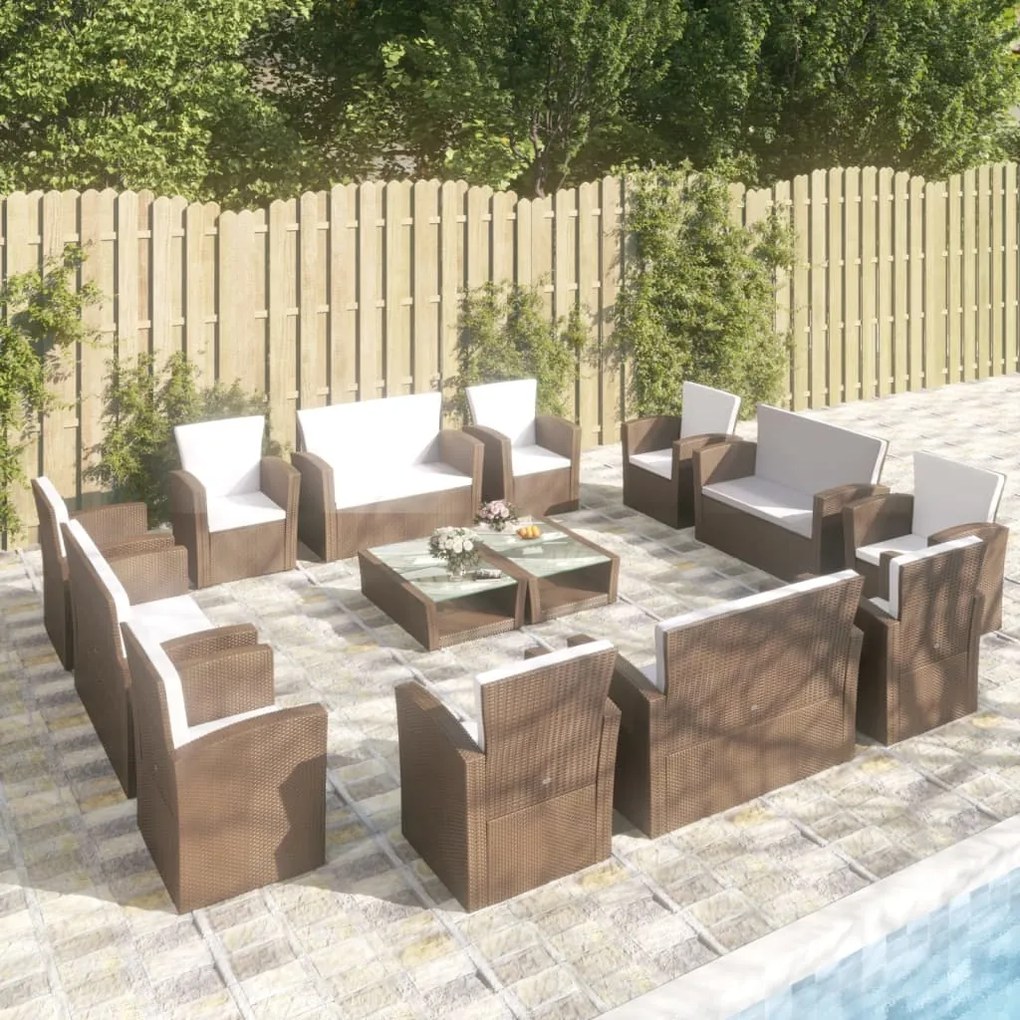 vidaXL Set mobilier de grădină cu perne, 16 piese, maro, poliratan