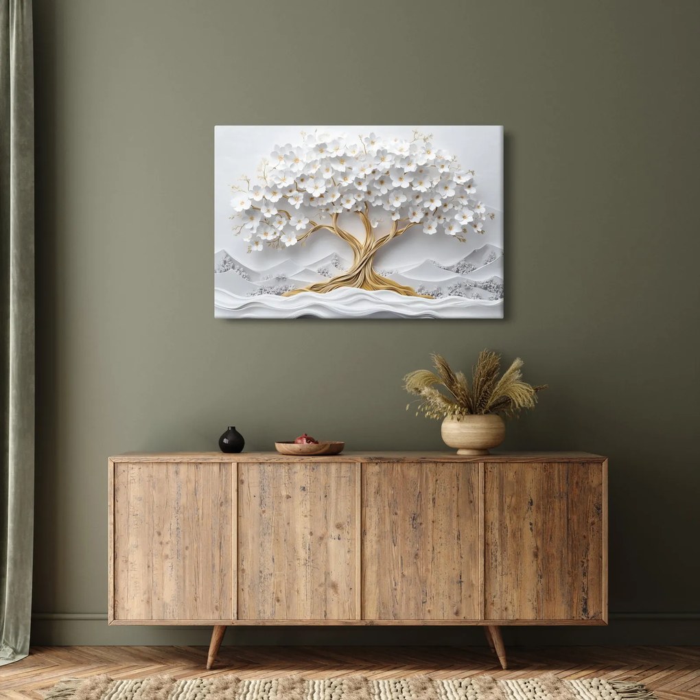 Tablou – Arborele vieții 3D plin de flori (90x60 cm)