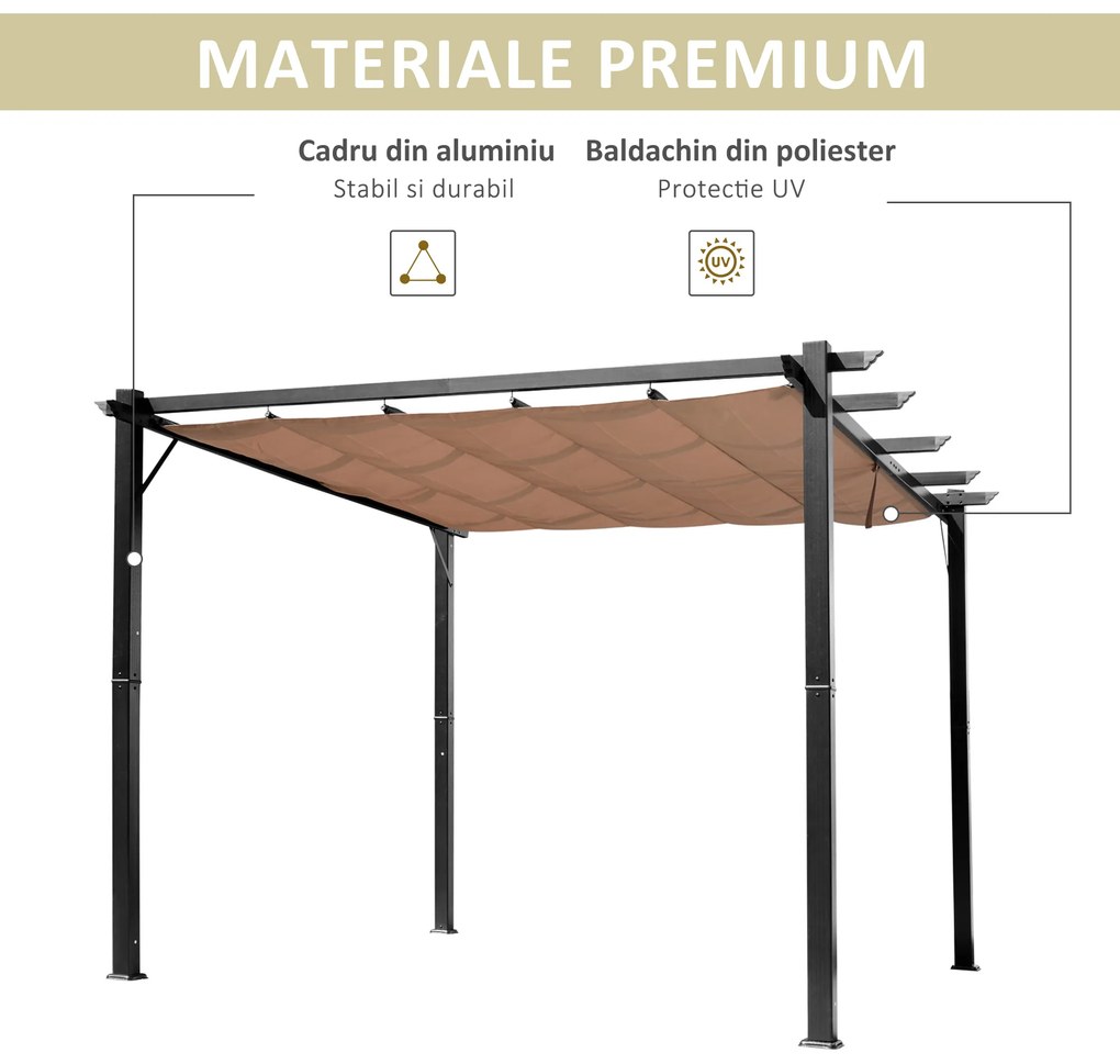 Outsunny Foisor Pergola de Gradina 3X4m Prelata Culisanta in Poliester Impermeabil si Schelet in Aluminiu | Aosom Romania