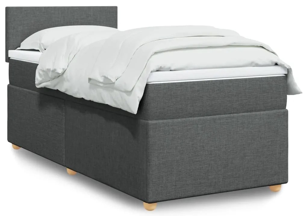 vidaXL Pat box spring cu saltea, gri închis, 90x200 cm, textil