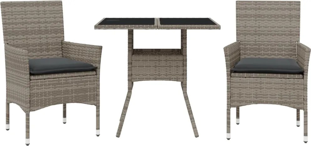 vidaXL Set mobilier de grădină cu perne 3 piese gri poliratan & sticlă