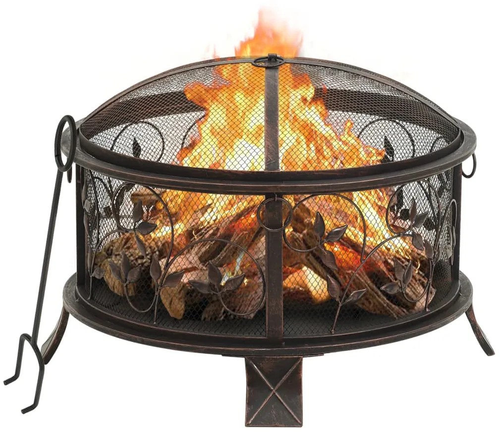 311891 vidaXL Vatră de foc rustică, cu vătrai, 67,5 cm, oțel, XXL