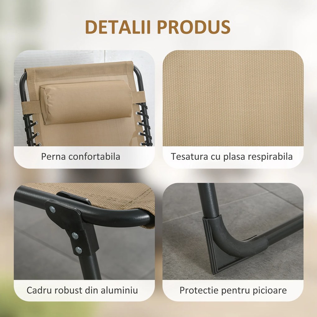 Outsunny Portable Sun Lounger, Folding Camping Bed 5-position Adjustable Grey | Aosom Romania