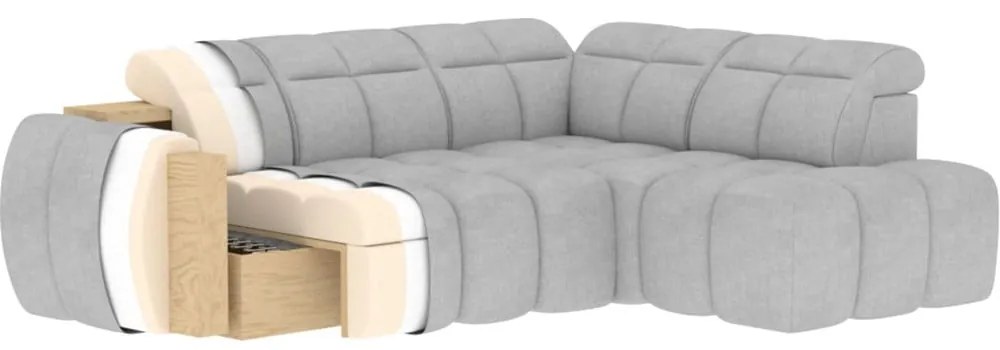 Colțar verde prăfuit extensibil/cu spațiu de depozitare cu tapițerie din țesătură bouclé (cu colț pe partea dreaptă/în formă de ”L”) Falconn – ELTAP