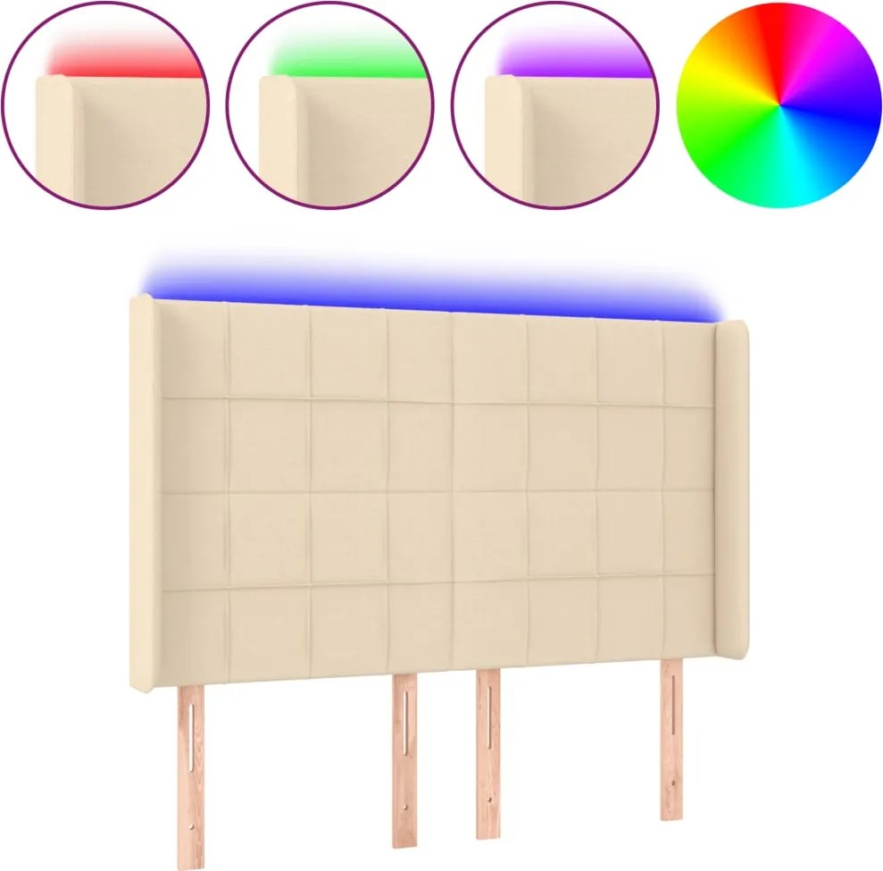 vidaXL Tăblie de pat cu LED, crem, 147x16x118/128 cm, textil