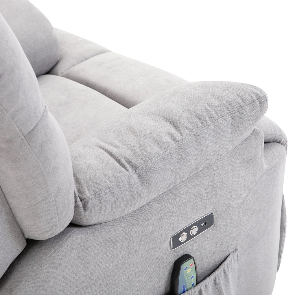 HOMCOM Scaun cu Ajutor pentru Ridicare, Scaun de Masaj, Fotoliu Relaxant cu Port USB, Scaun TV cu Telecomandă, Buzunar Lateral, Scaun TV Inclinabil în Aspect de Catifea, Gri | Aosom Romania