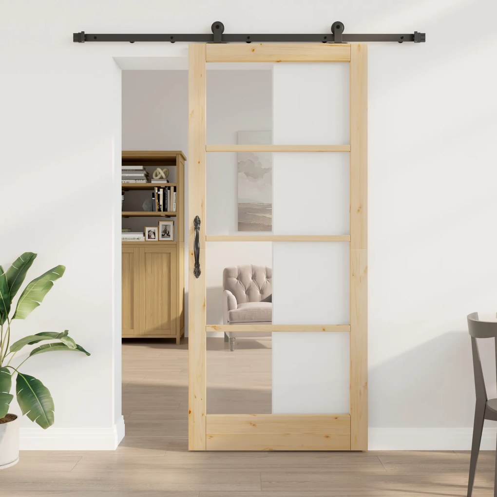 Ușa glisantă vidaXL cu hardware &#039;ORKDAL&#039;din lemn masiv și sticlă