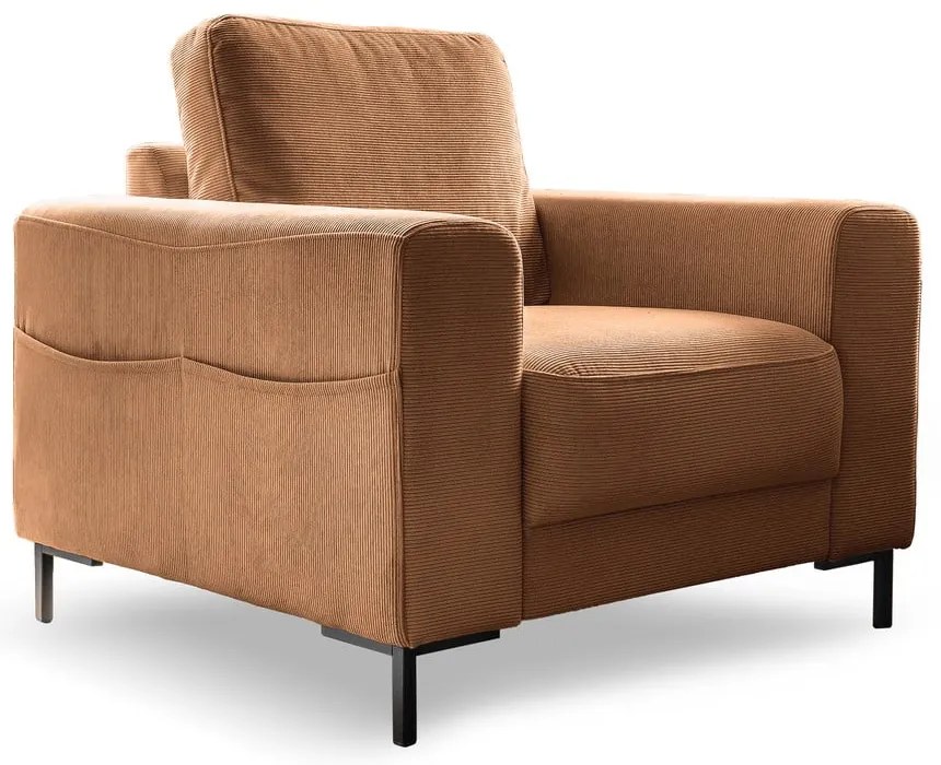 Fotoliu portocaliu/maro cu tapițerie din catifea reiată Lofty Lilly – Miuform