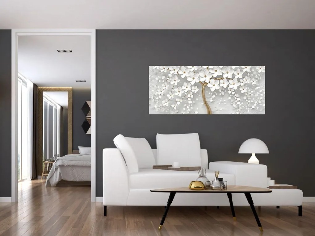Tablou cu copac alb cu flori (120x50 cm)