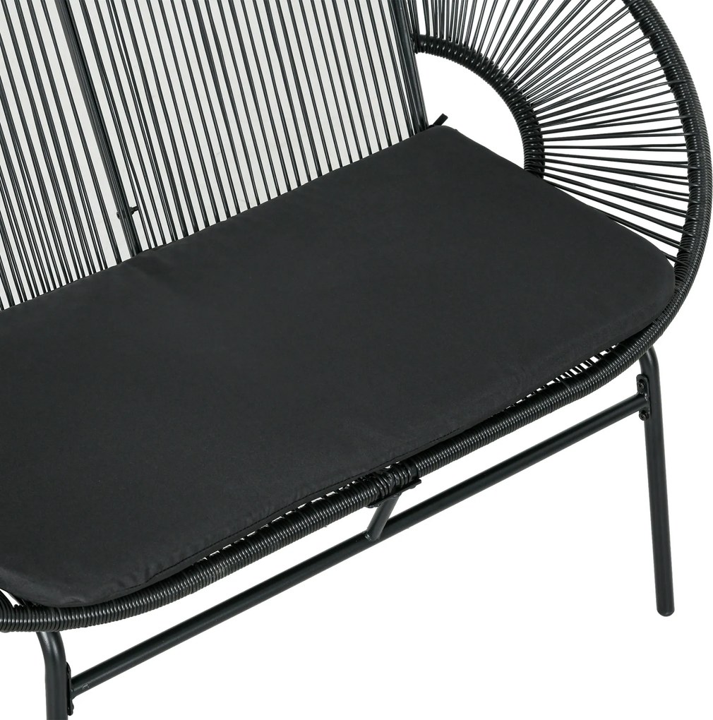 Outsunny Bancă Acapulco cu Brațe, Perne și Cadru din Oțel, Greutate Maximă 260 kg pentru Balcon, Terasă, Grădină 132x72x83 cm Negru | Aosom Romania