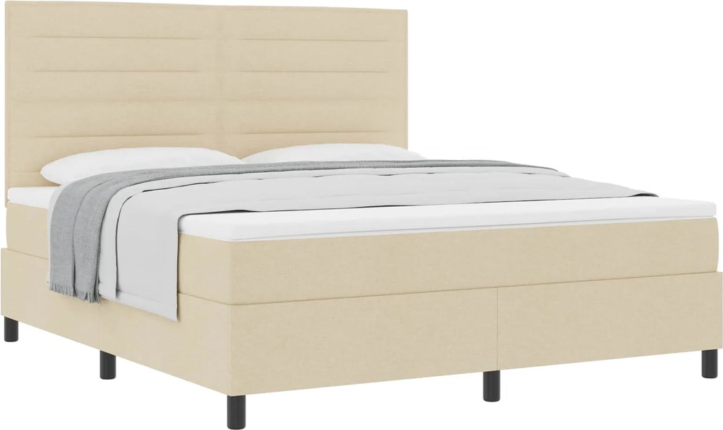 vidaXL Pat cu arcuri cu saltea cu headboard Crem 180 x 200 cm țesătură